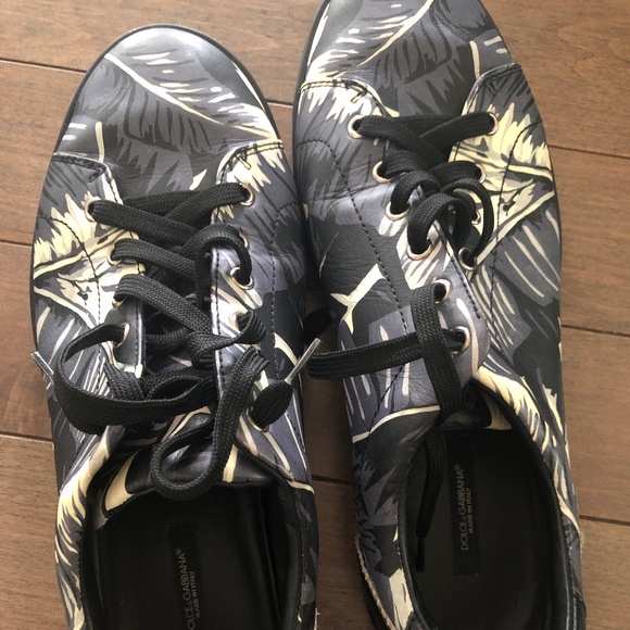 Dolce and Gabana Unisex Men’s 8.5 Women’s 10 Grey, Black Cream Leather Joggers - Picture 1 of 2